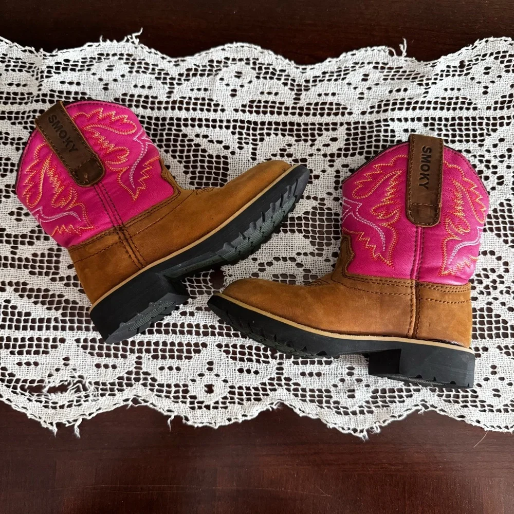 SMOKY Pink Western Cowboy Boots Kids 9.5 - Picture 2 of 7
